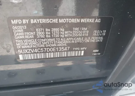 2013 BMW X5 xDrive35I/xDrive35I Premium/xDrive35I Sport Activity z USA, uszkodzony, nr VIN 5UXZV4C57D0E13547